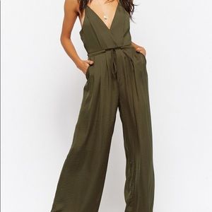 Satin Palazzo Jumpsuit in dark olive
